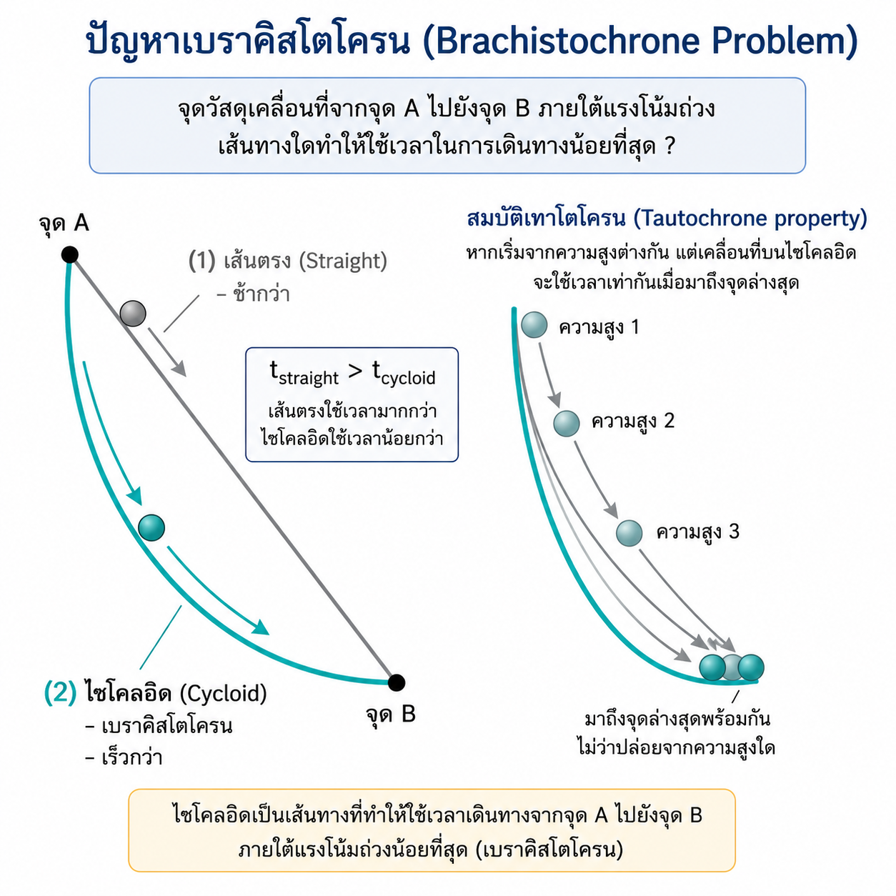 สมบัติ Brachistochrone และ Tautochrone ของเส้นโค้งไซโคลอิด