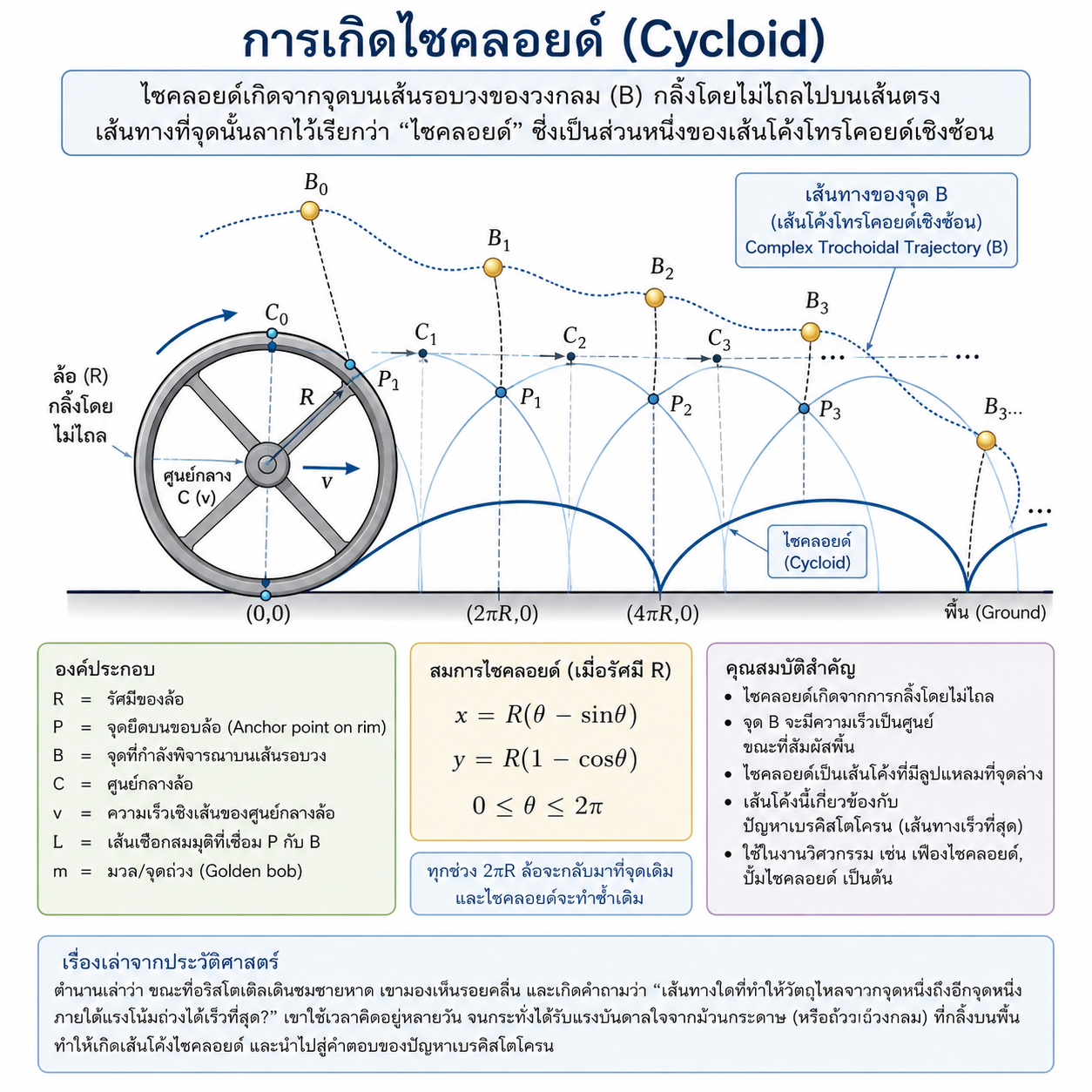 แผนภาพแรงและพลศาสตร์ของลูกตุ้มบนล้อกลิ้ง